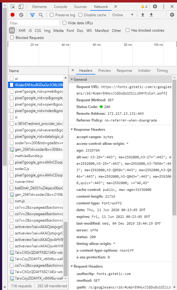 Headers View in Google Chrome