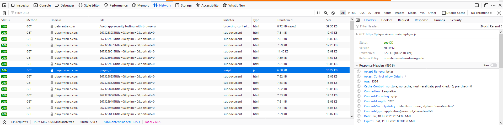 Headers View in Mozilla Firefox